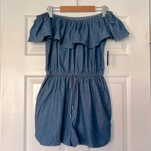 Denim Off Shoulder Romper M - Picture 1 of 8